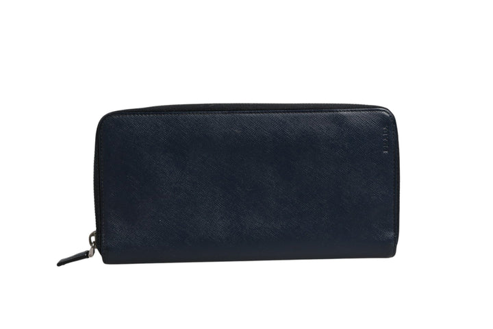 Prada Navy Oliver Embossed Leather Zip - Around Wallet - RIMODA
