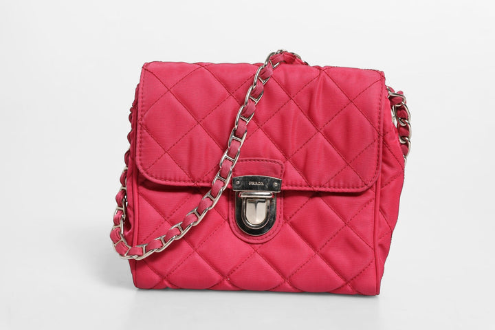 Prada Pink Quilted Tessuto Impuntu Nylon Flap Crossbody Bag - RIMODA