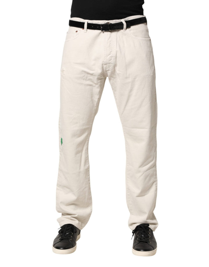 President's White Cotton Straight Mid Waist Denim Men Trouser Jeans - RIMODA