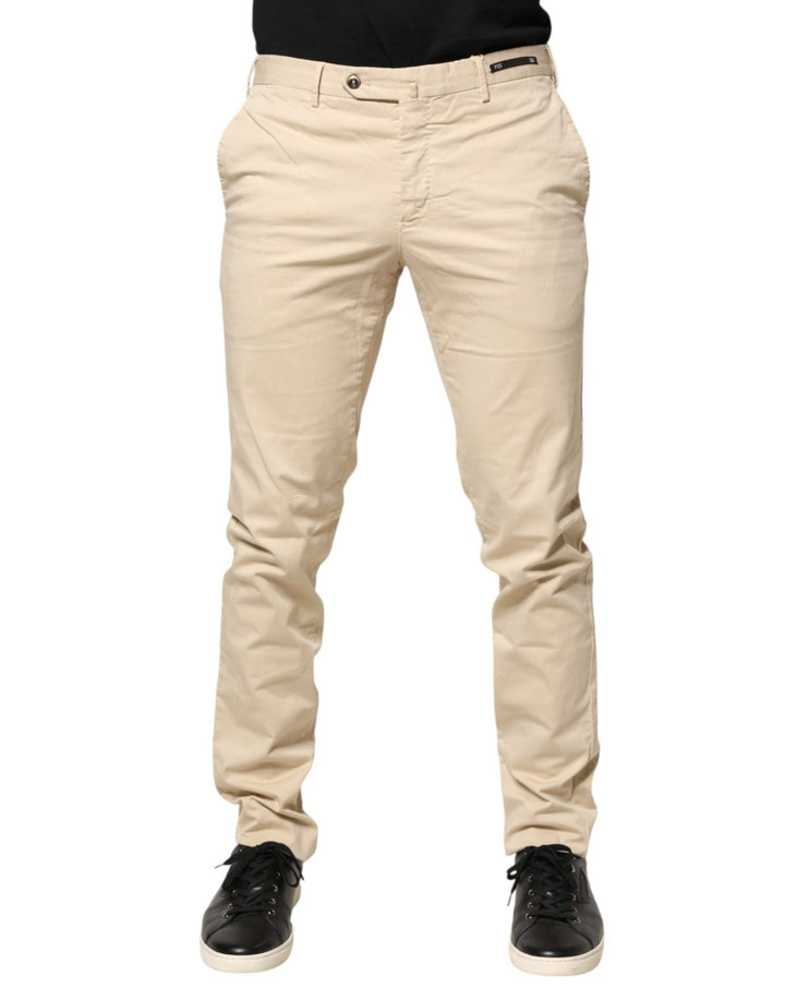 PT01 Beige Mid Waist Men Skinny Fit Chino Trouser Pants - RIMODA