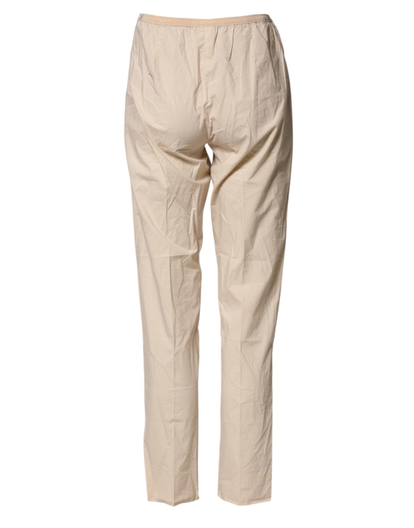 QL2 Beige Cotton High Waist Straight Chino Trouser Pants - RIMODA