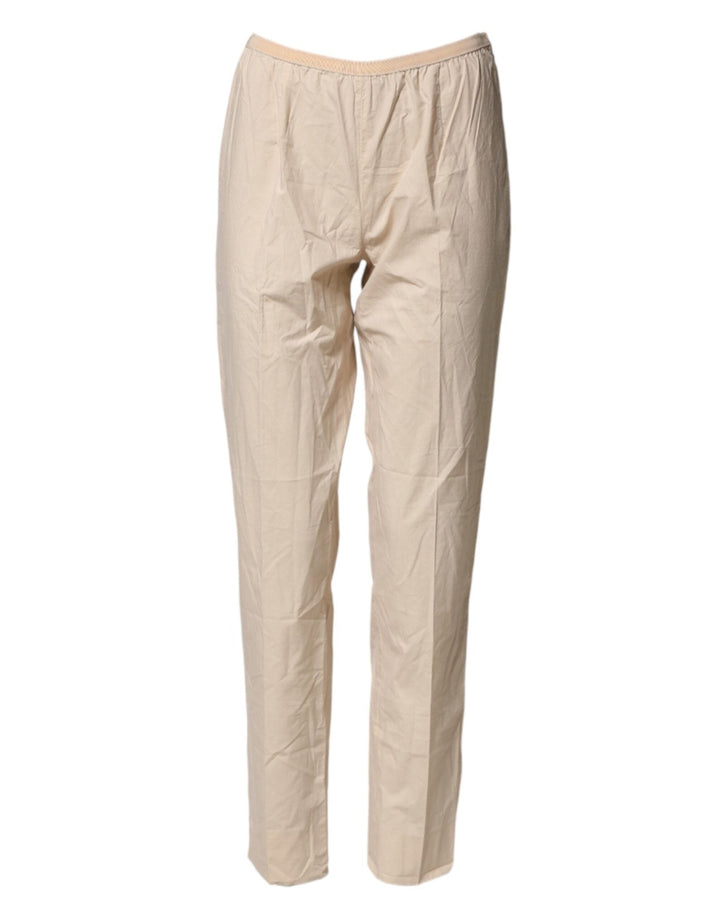 QL2 Beige Cotton High Waist Straight Chino Trouser Pants - RIMODA