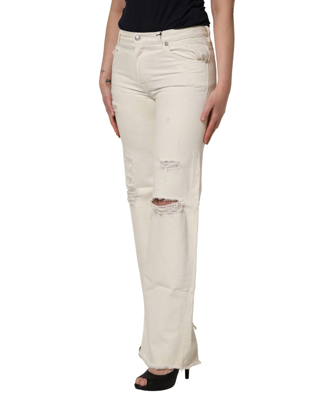 R13 Mid Waisted Bootcut Tattered Denim Trouser Jeans - RIMODA