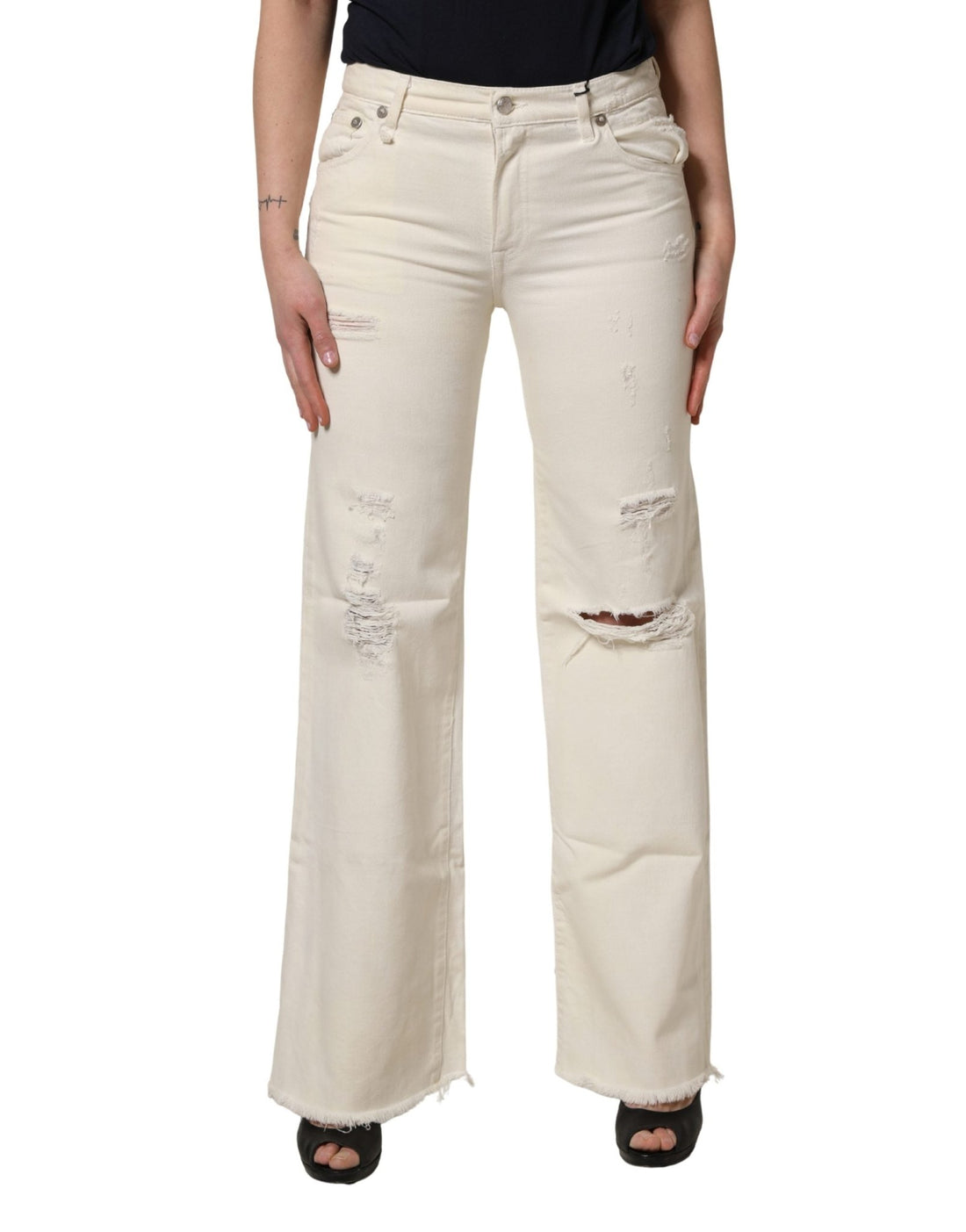 R13 Mid Waisted Bootcut Tattered Denim Trouser Jeans - RIMODA