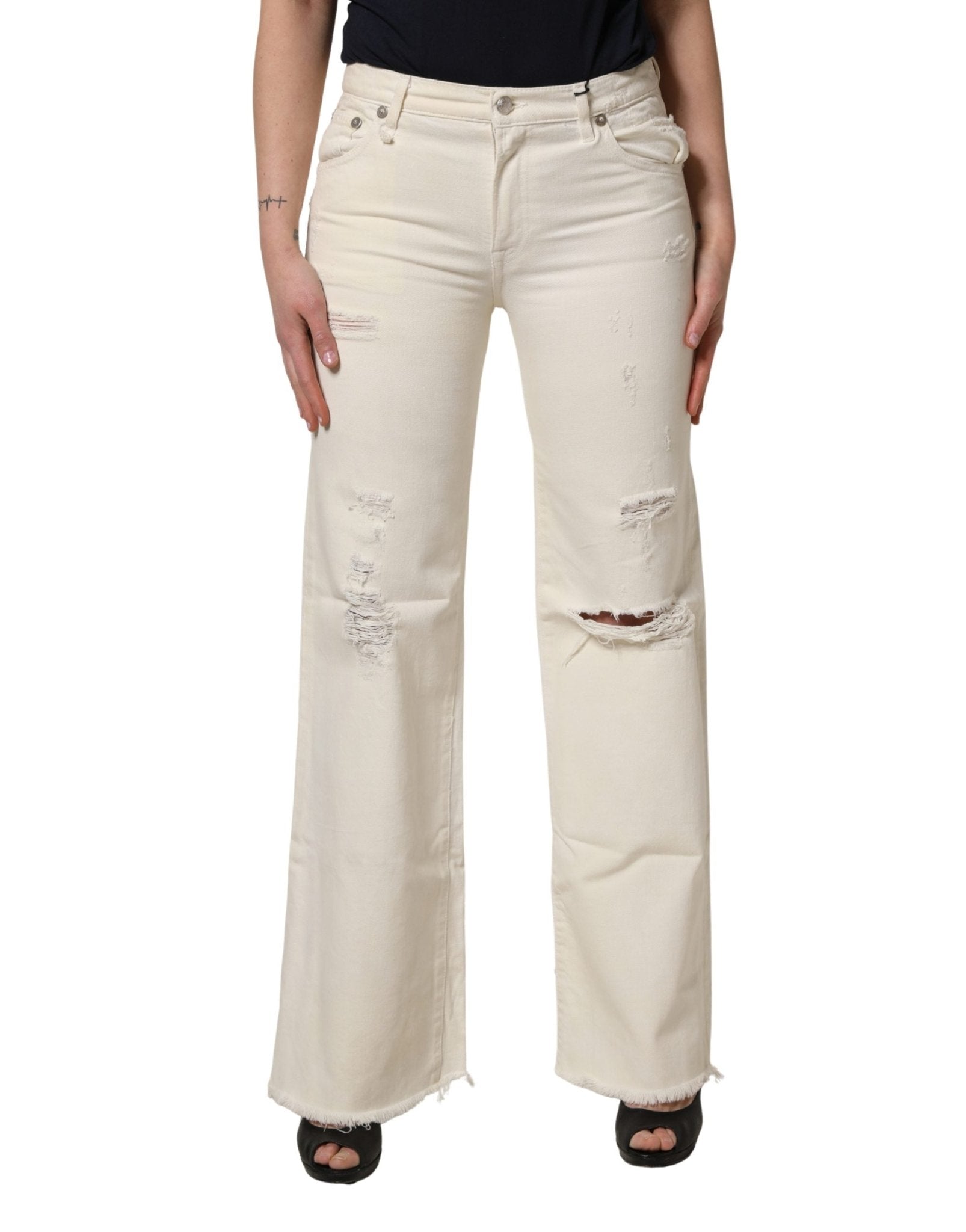 R13 Mid Waisted Bootcut Tattered Denim Trouser Jeans - RIMODA