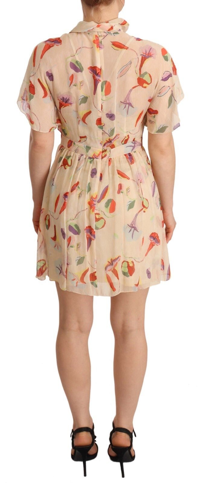 Red Valentino Beige Ascot Collar Short Sleeves Aline Mini Dress - RIMODA
