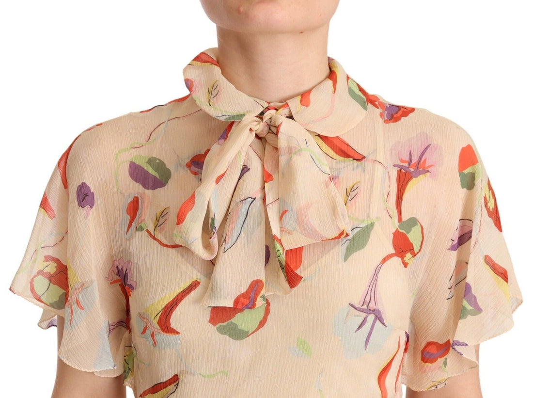 Red Valentino Beige Ascot Collar Short Sleeves Aline Mini Dress - RIMODA