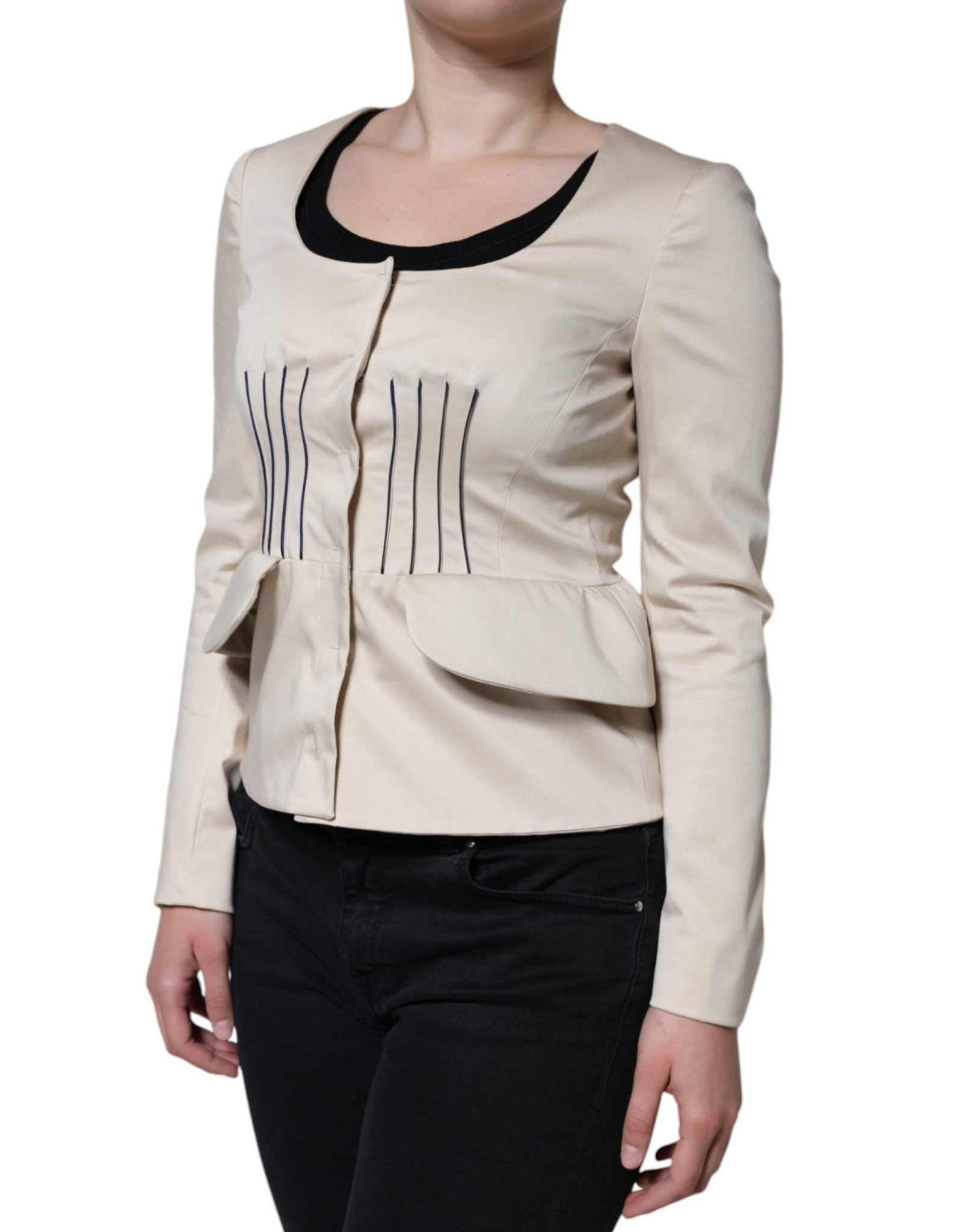 Red Valentino Beige Cotton Long Sleeves Round Neck Blazer Jacket - RIMODA