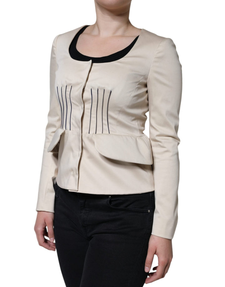Red Valentino Beige Cotton Long Sleeves Round Neck Blazer Jacket - RIMODA