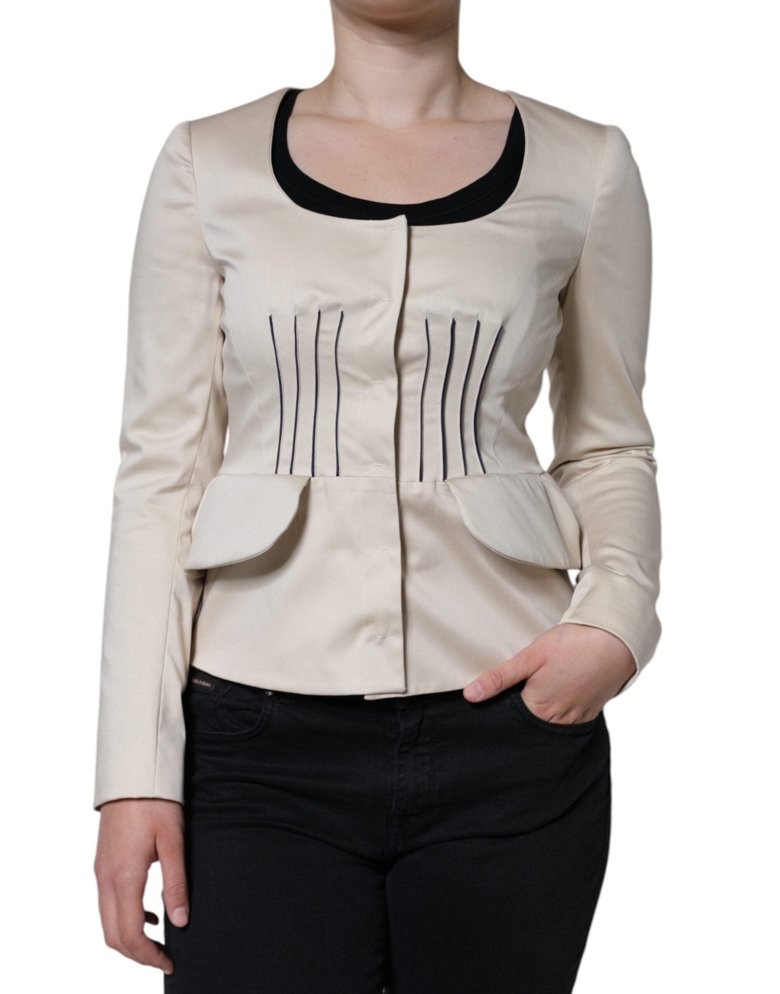 Red Valentino Beige Cotton Long Sleeves Round Neck Blazer Jacket - RIMODA