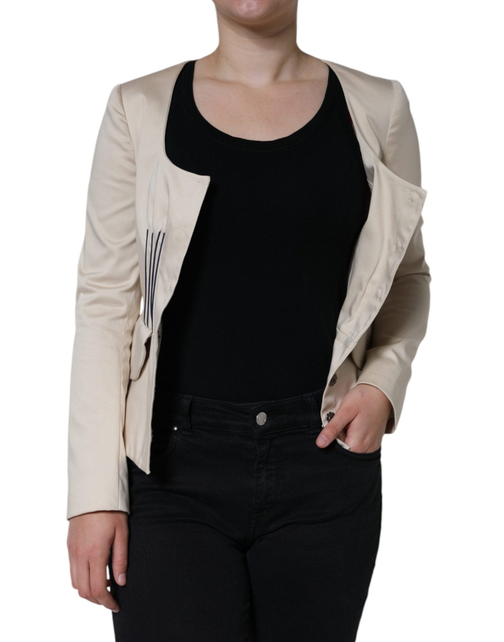 Red Valentino Beige Cotton Long Sleeves Round Neck Blazer Jacket - RIMODA