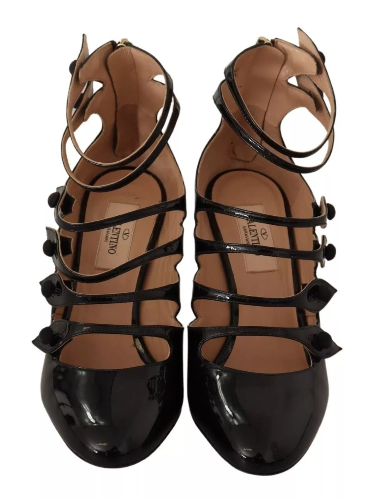 Red Valentino Black Multi Strap Leather Mid Heels Pumps Shoes - RIMODA