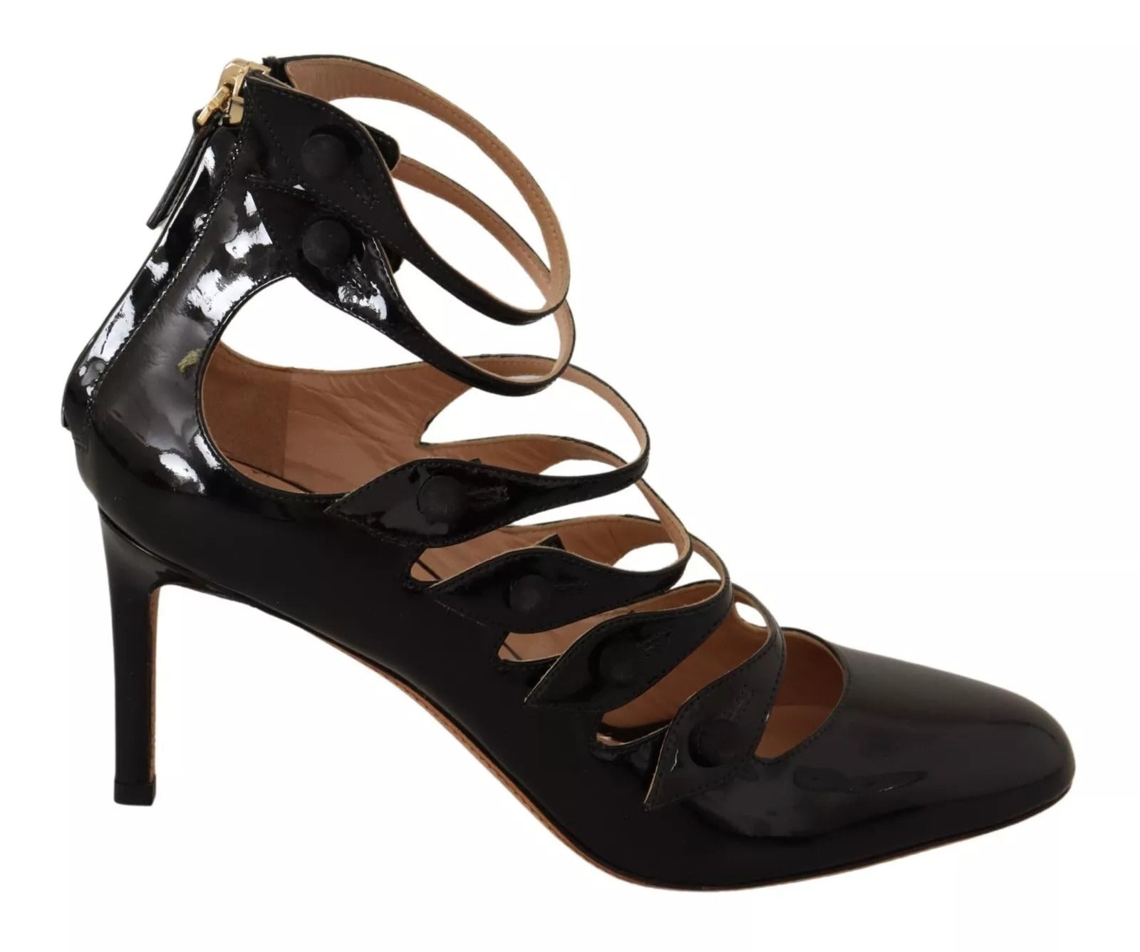 Red Valentino Black Multi Strap Leather Mid Heels Pumps Shoes - RIMODA
