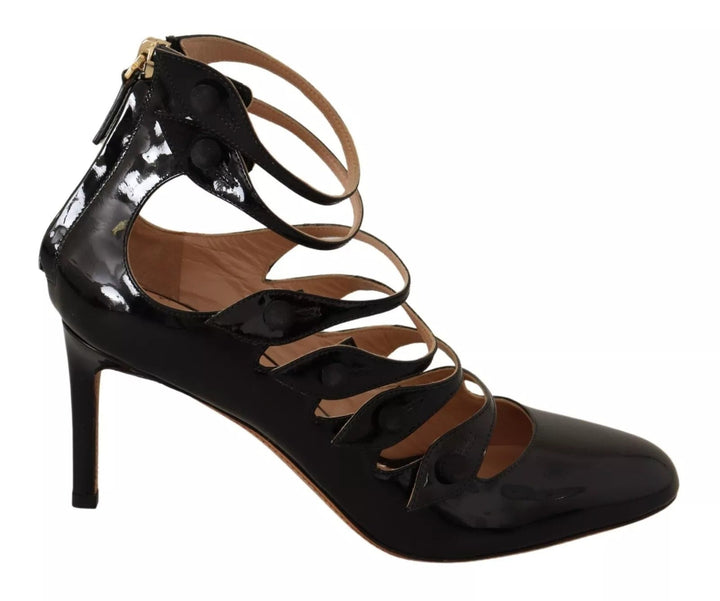 Red Valentino Black Multi Strap Leather Mid Heels Pumps Shoes - RIMODA
