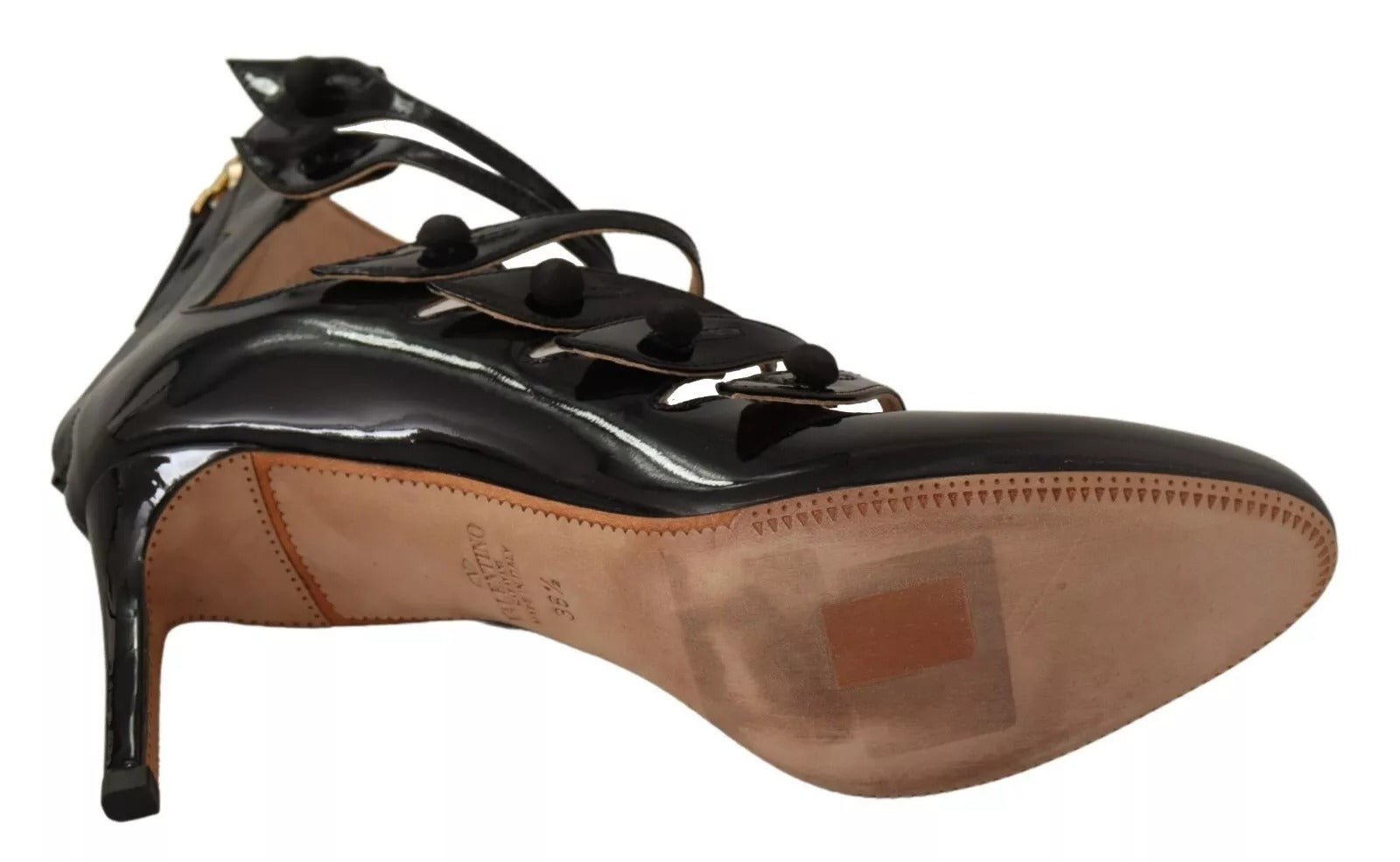 Red Valentino Black Multi Strap Leather Mid Heels Pumps Shoes - RIMODA