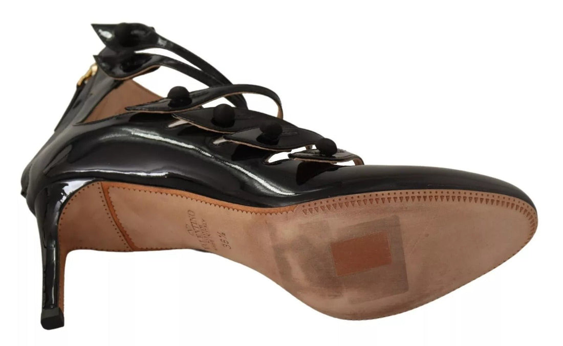 Red Valentino Black Multi Strap Leather Mid Heels Pumps Shoes - RIMODA