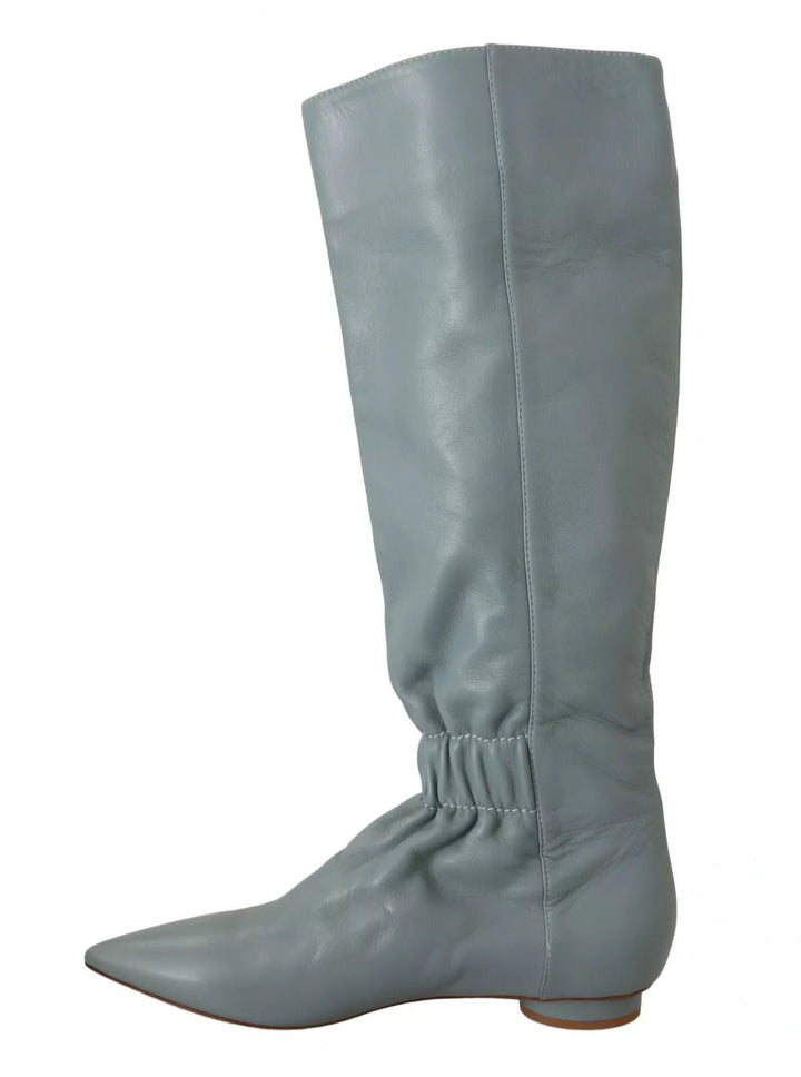 Red Valentino Blue Leather Elastic Flats Pull On Knee High Boots Shoes - RIMODA