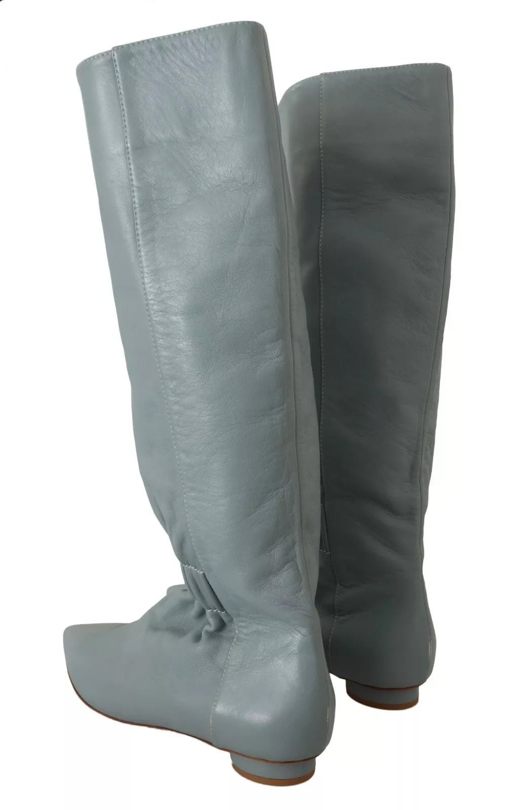 Red Valentino Blue Leather Elastic Flats Pull On Knee High Boots Shoes - RIMODA