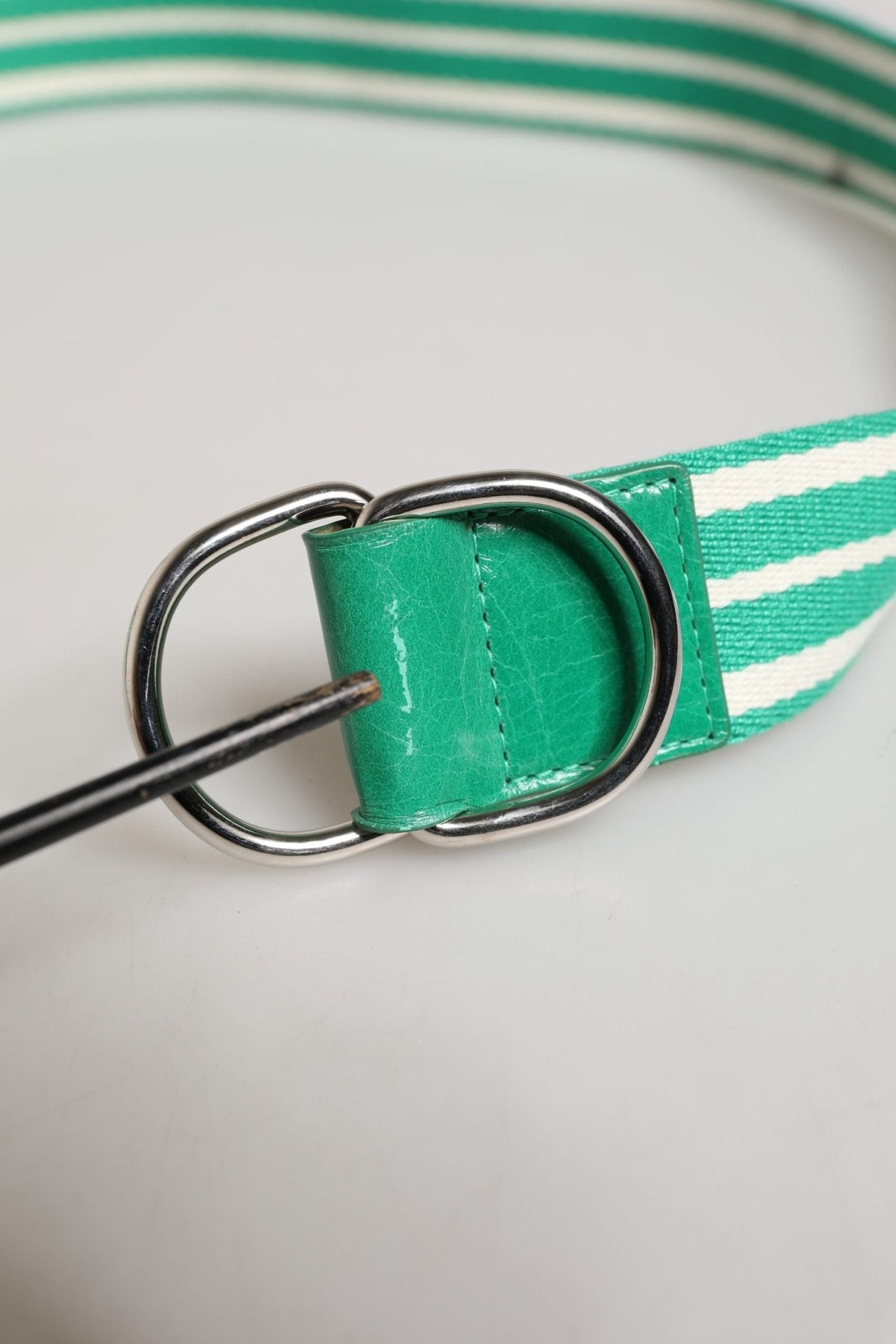 Red Valentino White Green Stripes Canvas Silver Metal Buckle Belt - RIMODA