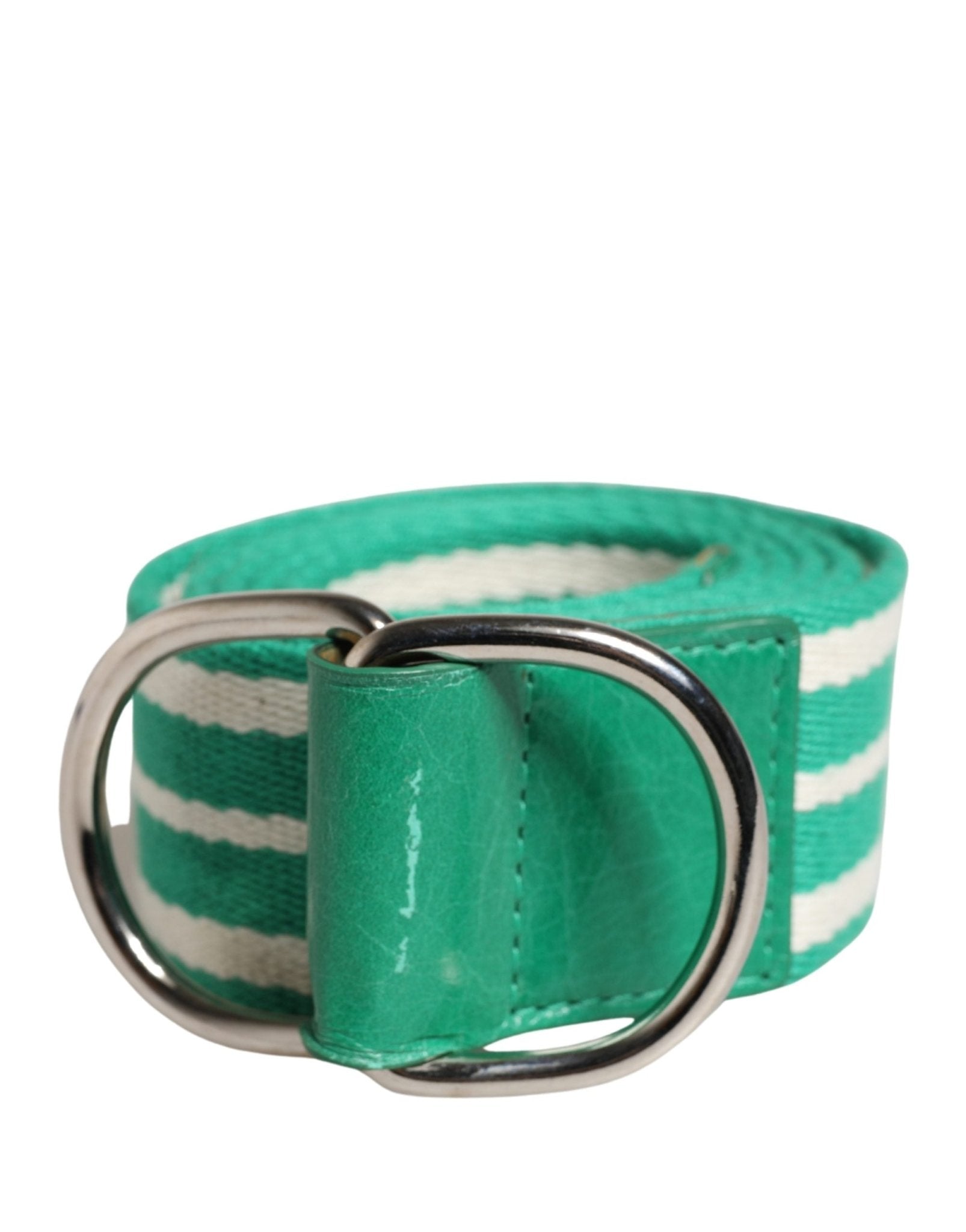 Red Valentino White Green Stripes Canvas Silver Metal Buckle Belt - RIMODA