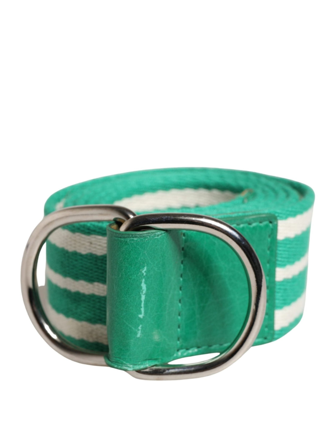 Red Valentino White Green Stripes Canvas Silver Metal Buckle Belt - RIMODA