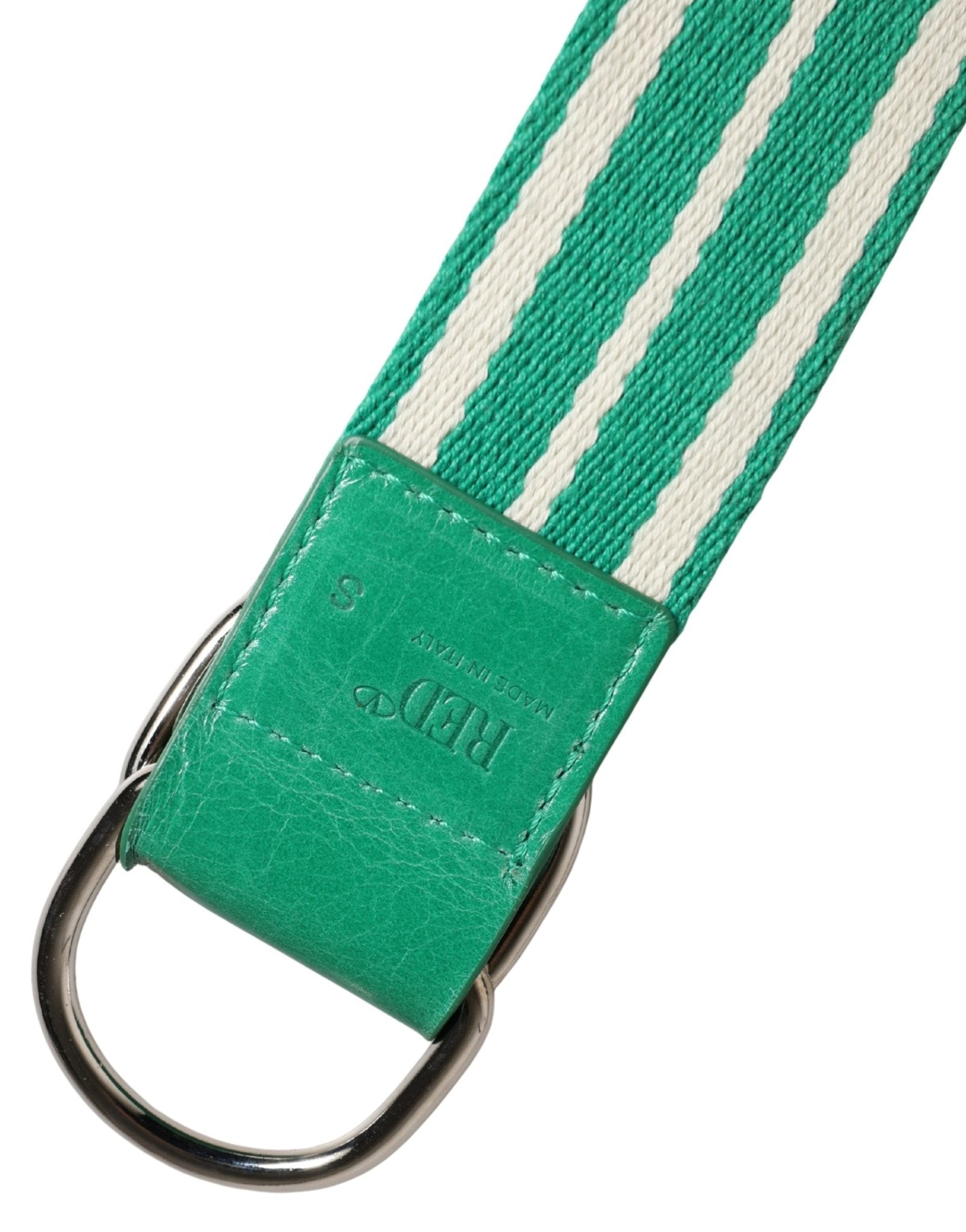 Red Valentino White Green Stripes Canvas Silver Metal Buckle Belt - RIMODA