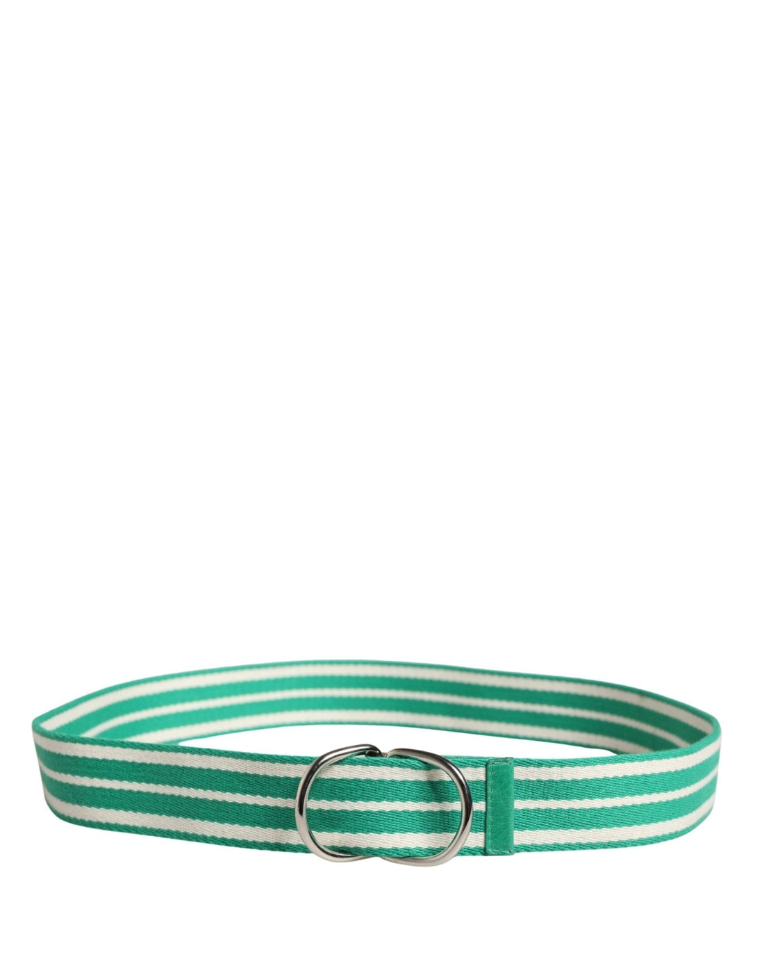 Red Valentino White Green Stripes Canvas Silver Metal Buckle Belt - RIMODA
