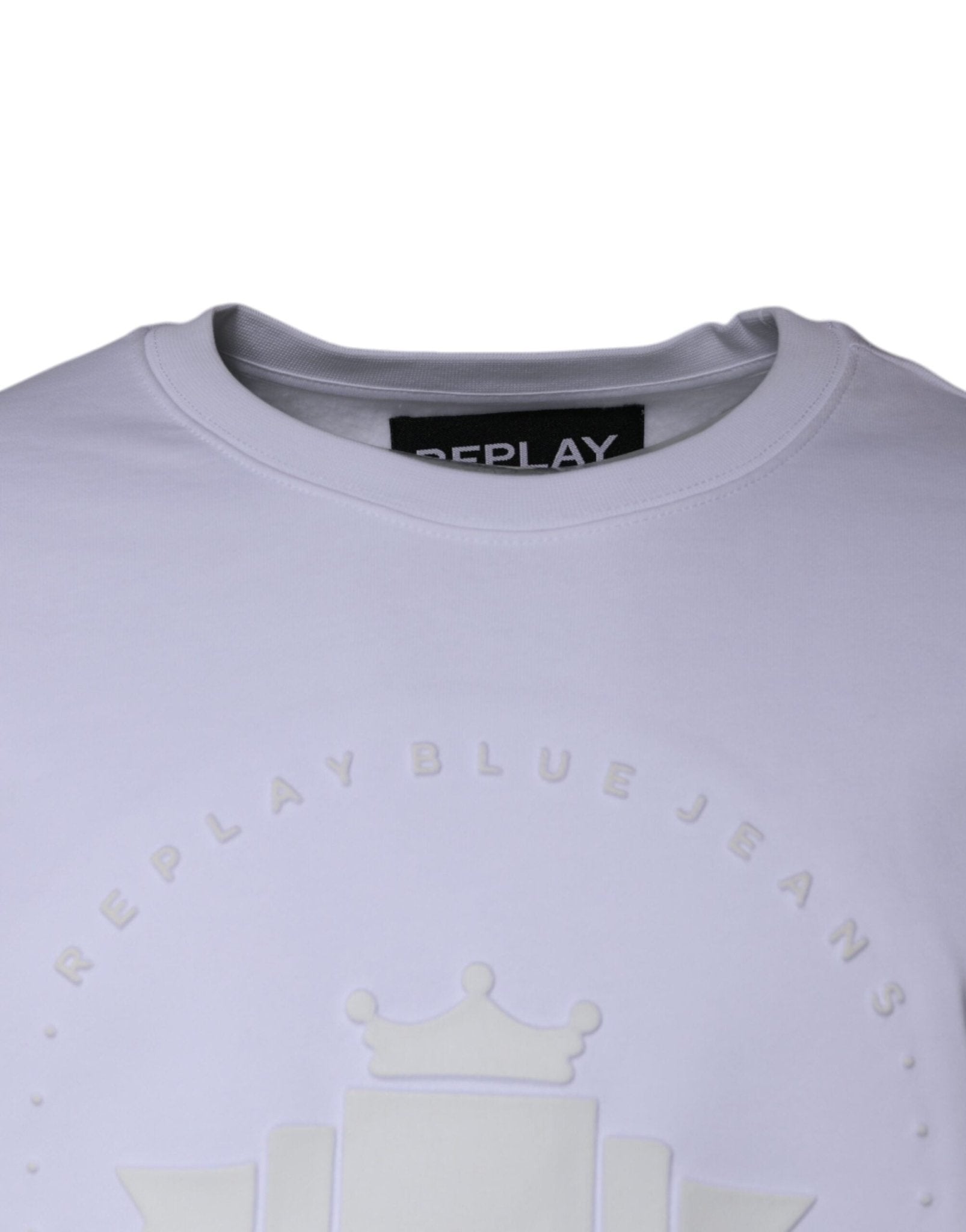 Replay White Embossed Logo Crew Neck Men Sweatshirt Sweater - RIMODA