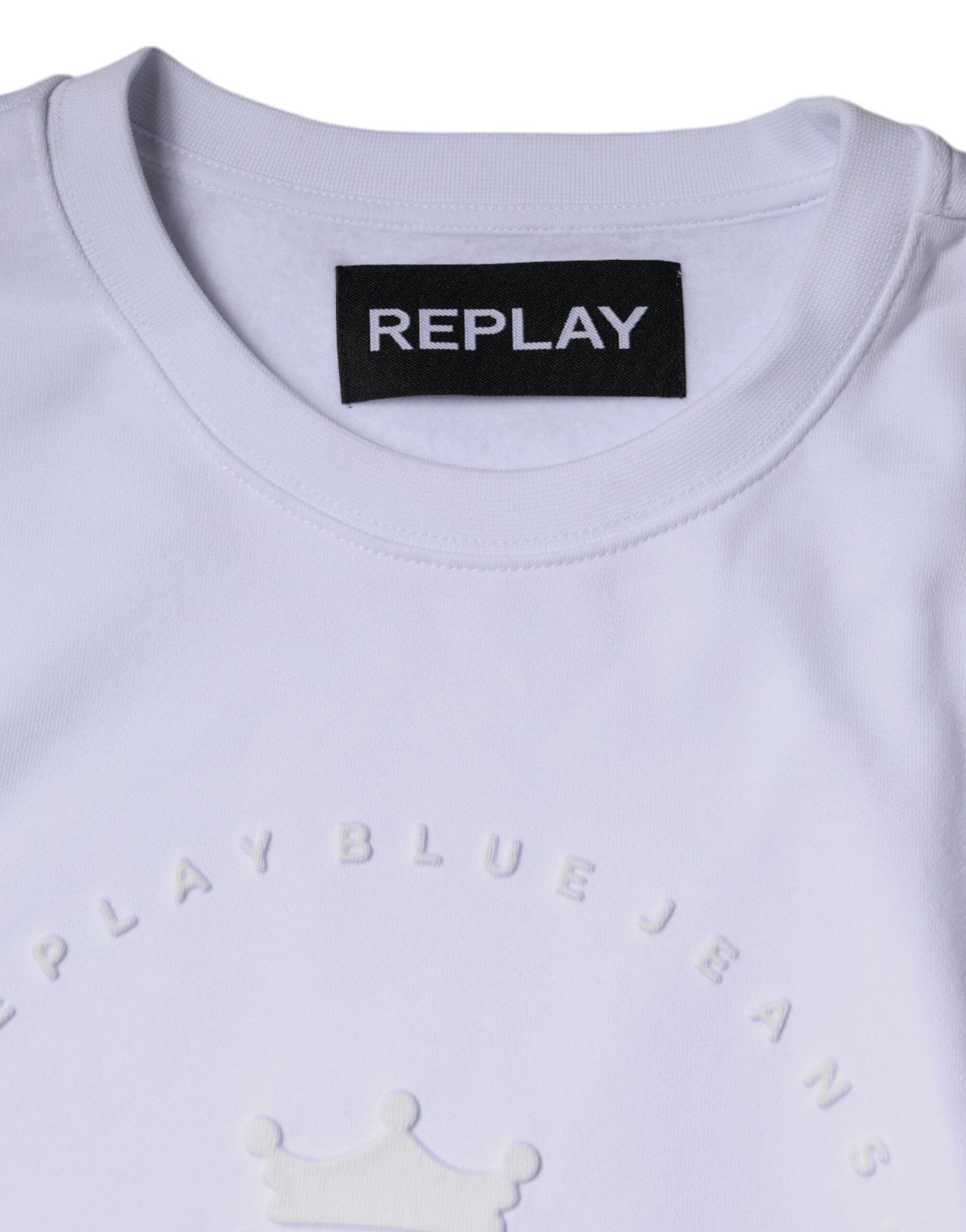Replay White Embossed Logo Crew Neck Men Sweatshirt Sweater - RIMODA