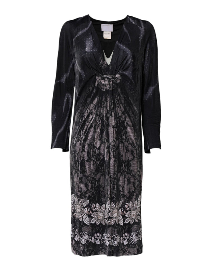Roberto Cavalli Black Floral Viscose Sheath Midi Dress - RIMODA