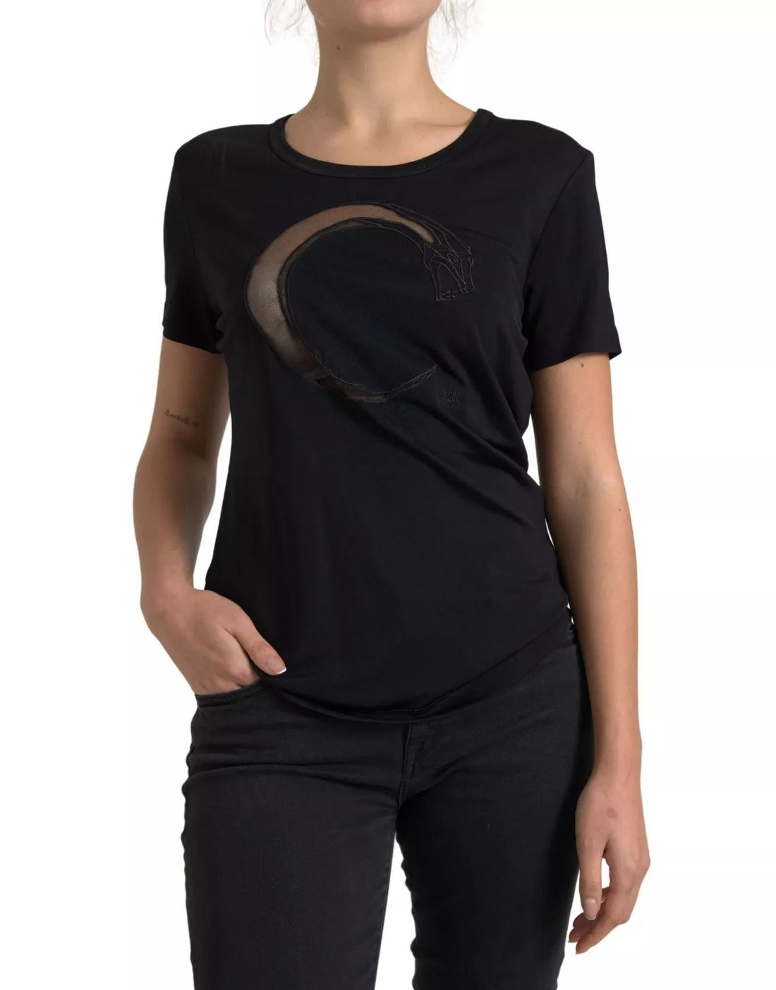 Roberto Cavalli Black Viscose Round Neck CLASS T-shirt - RIMODA