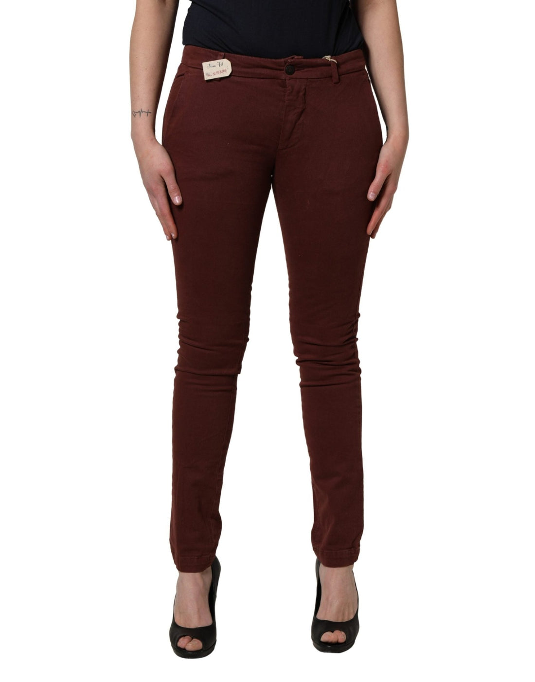 Roy Roger's Maroon Mid Waisted Slim Fit Denim Trouser Jeans - RIMODA