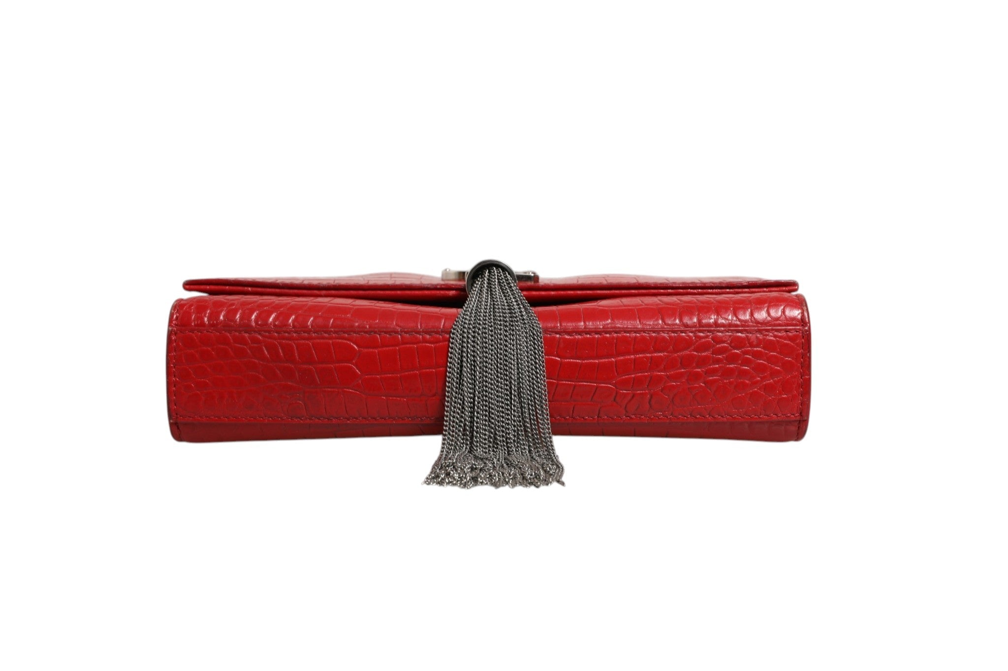 Saint Laurent Kate Tassel Chain Bag in Red Crocodile Embossed Leather - RIMODA