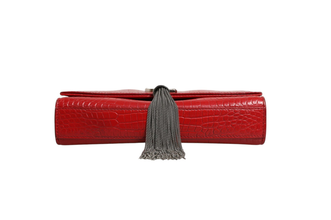 Saint Laurent Kate Tassel Chain Bag in Red Crocodile Embossed Leather - RIMODA