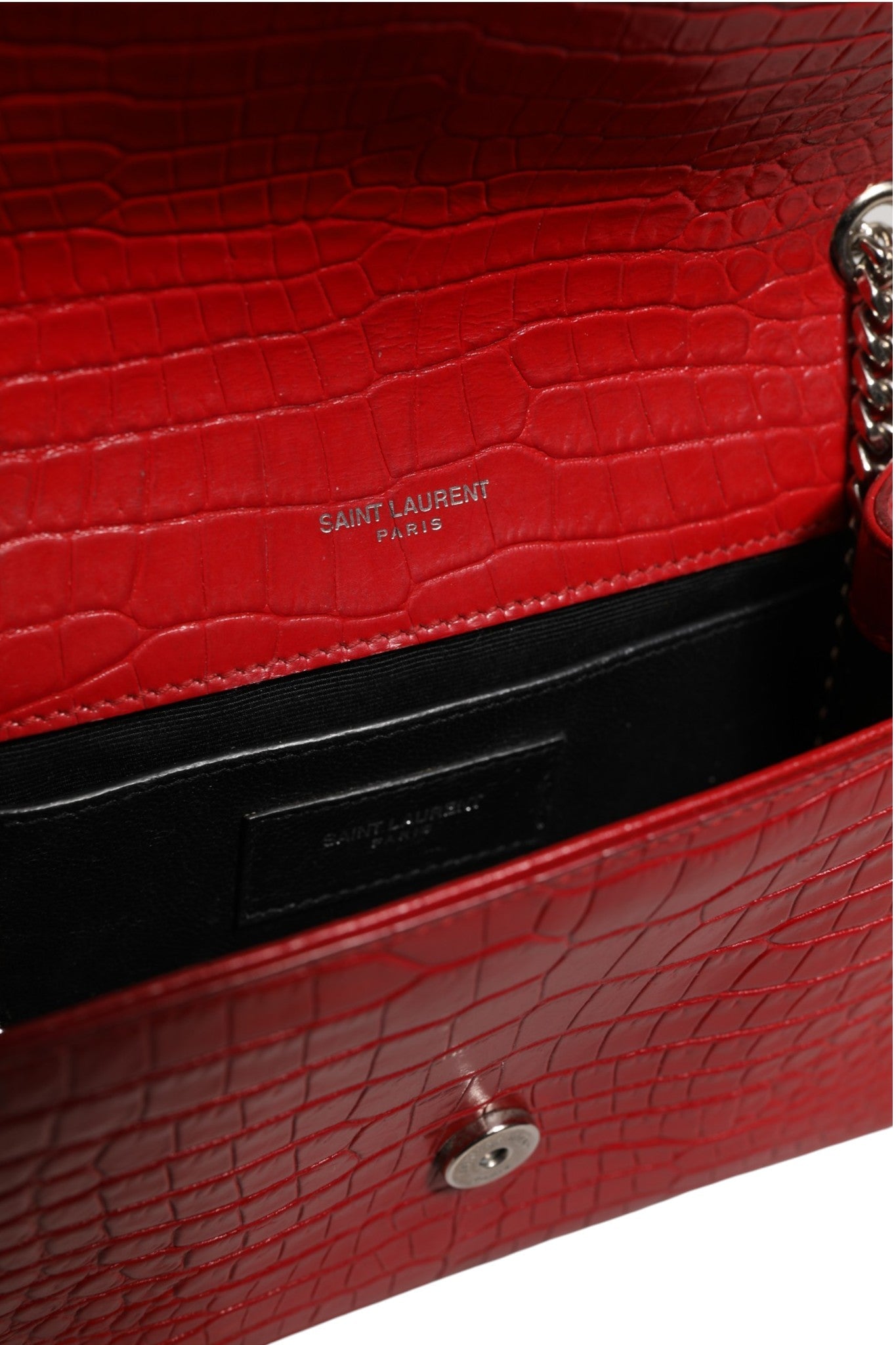 Saint Laurent Kate Tassel Chain Bag in Red Crocodile Embossed Leather - RIMODA