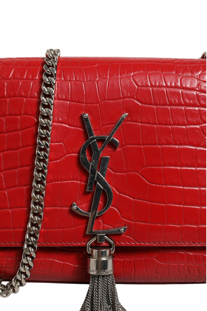 Saint Laurent Kate Tassel Chain Bag in Red Crocodile Embossed Leather - RIMODA