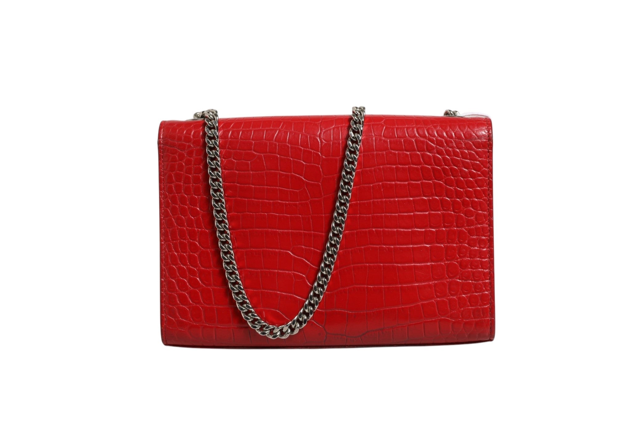 Saint Laurent Kate Tassel Chain Bag in Red Crocodile Embossed Leather - RIMODA
