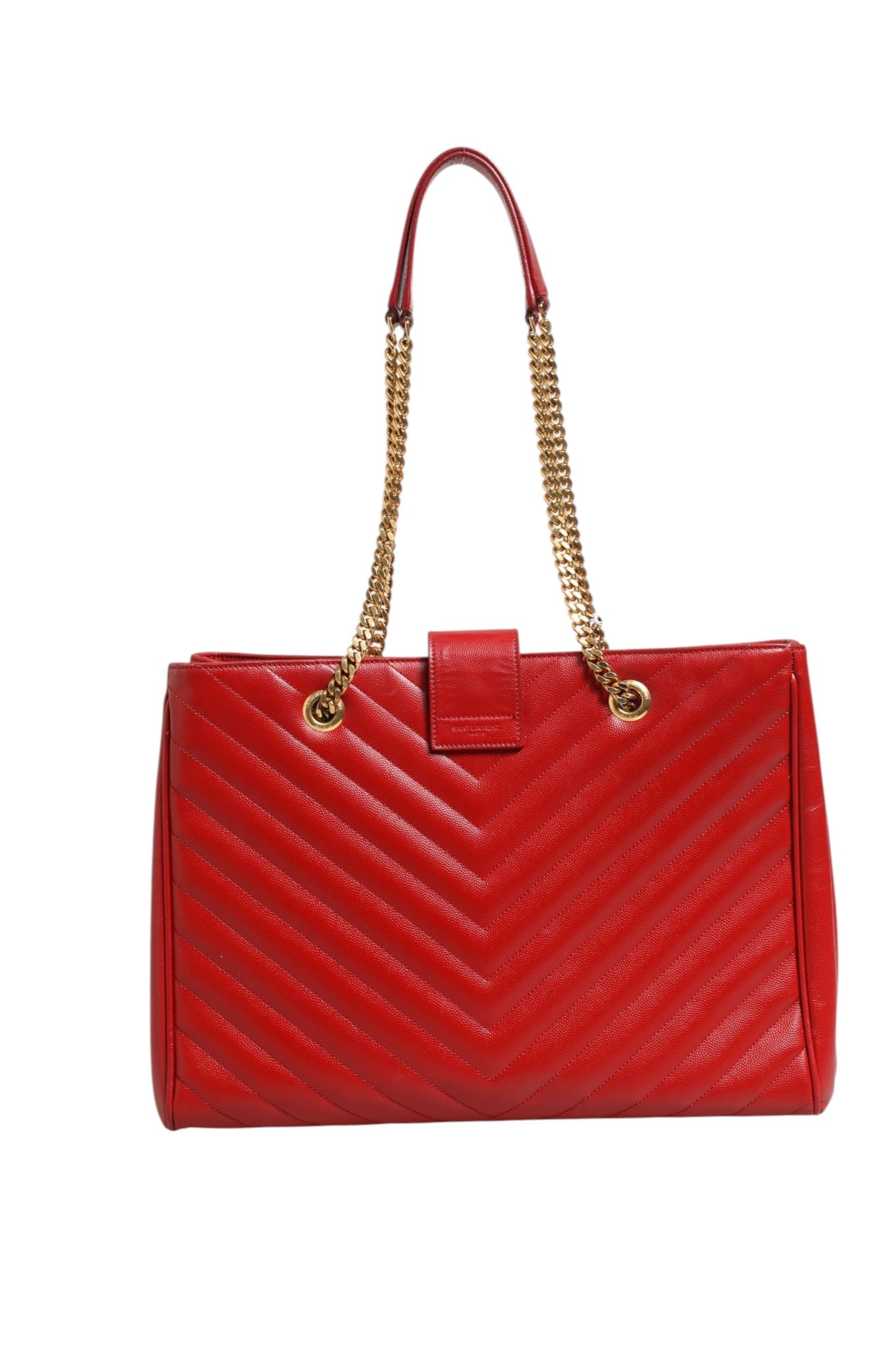 Saint Laurent Red Chevron Quilted Grained Leather Monogram Tote Bag - RIMODA