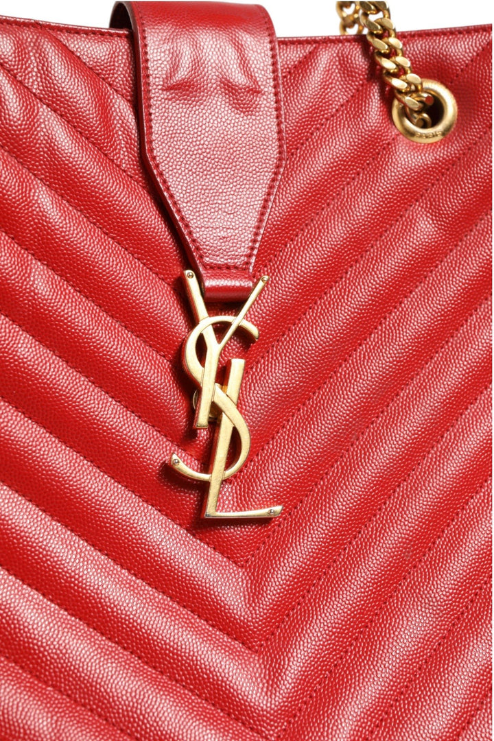 Saint Laurent Red Chevron Quilted Grained Leather Monogram Tote Bag - RIMODA