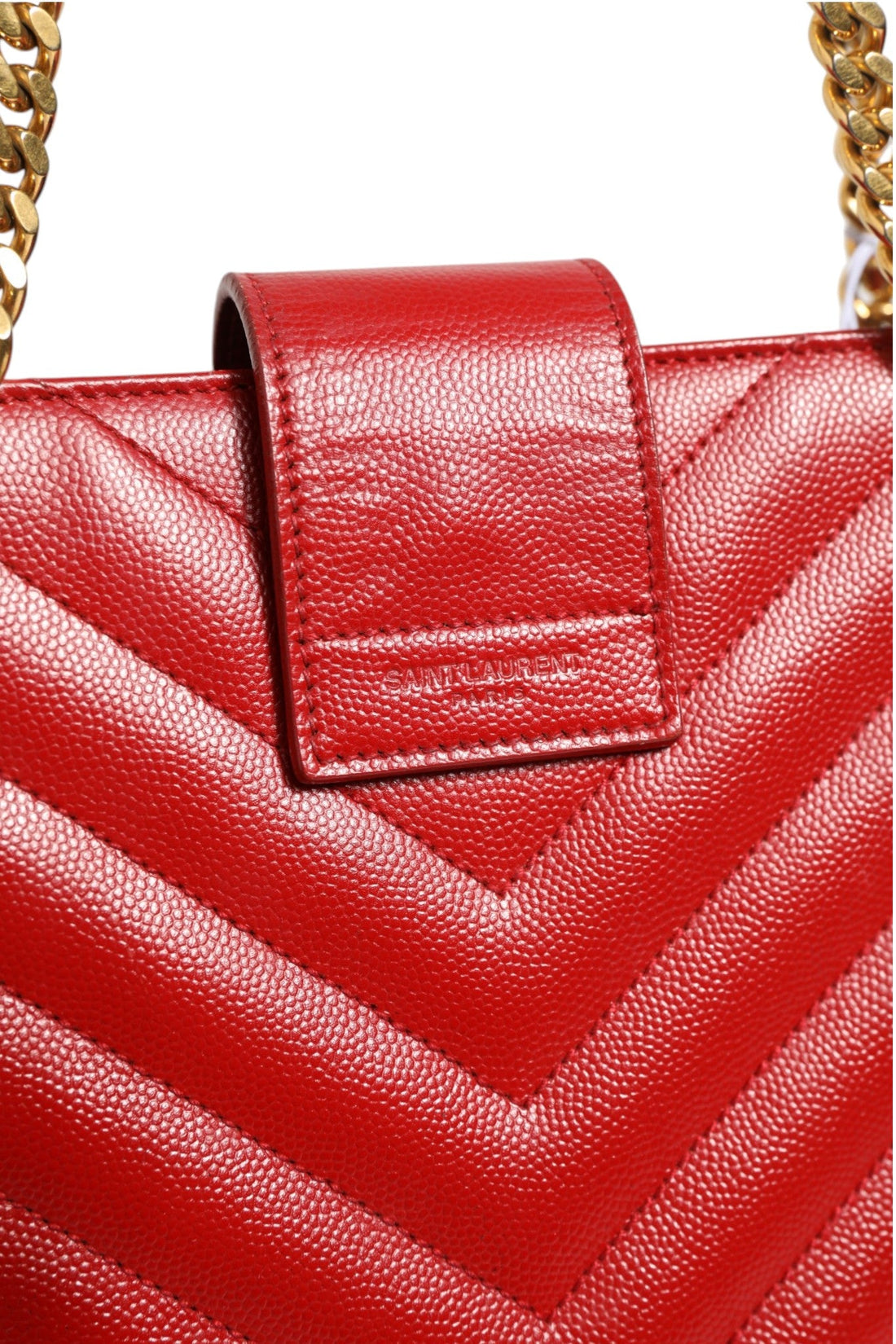 Saint Laurent Red Chevron Quilted Grained Leather Monogram Tote Bag - RIMODA