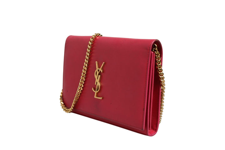 Saint Laurent Red Leather Monogram Wallet on Chain - RIMODA