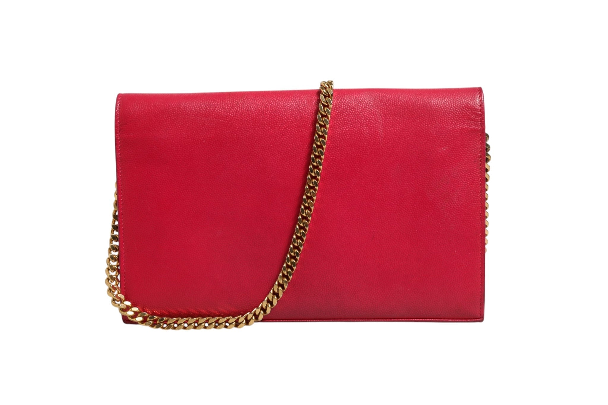 Saint Laurent Red Leather Monogram Wallet on Chain - RIMODA