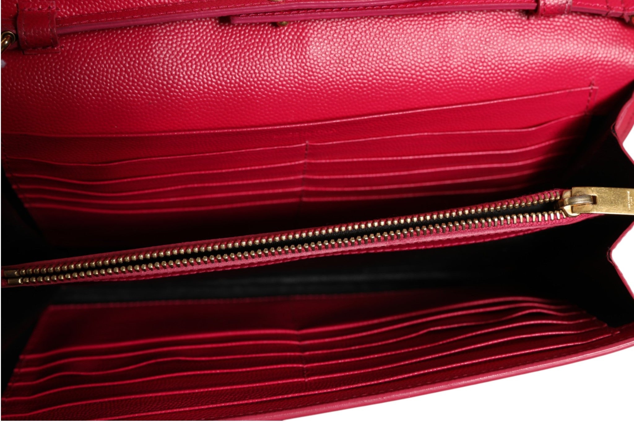 Saint Laurent Red Leather Monogram Wallet on Chain - RIMODA