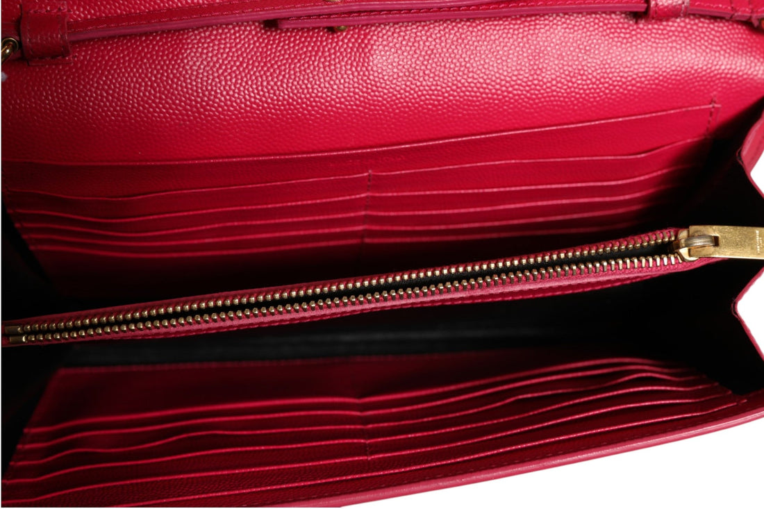 Saint Laurent Red Leather Monogram Wallet on Chain - RIMODA