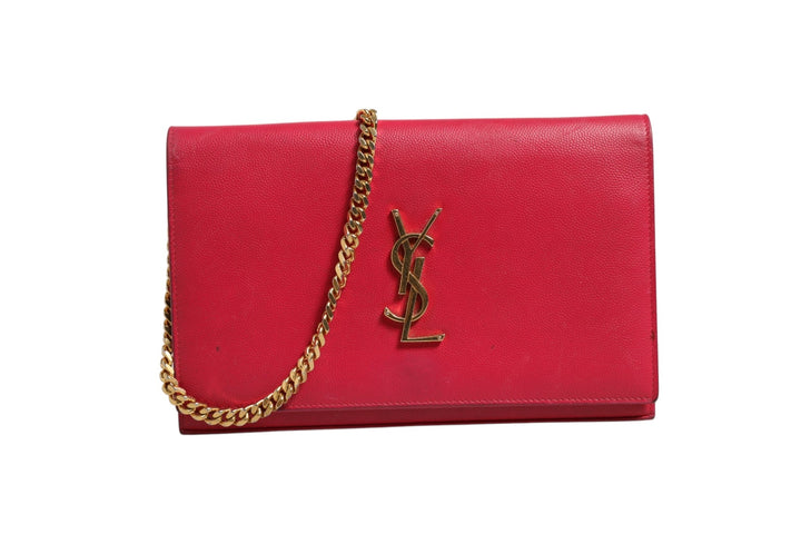 Saint Laurent Red Leather Monogram Wallet on Chain - RIMODA