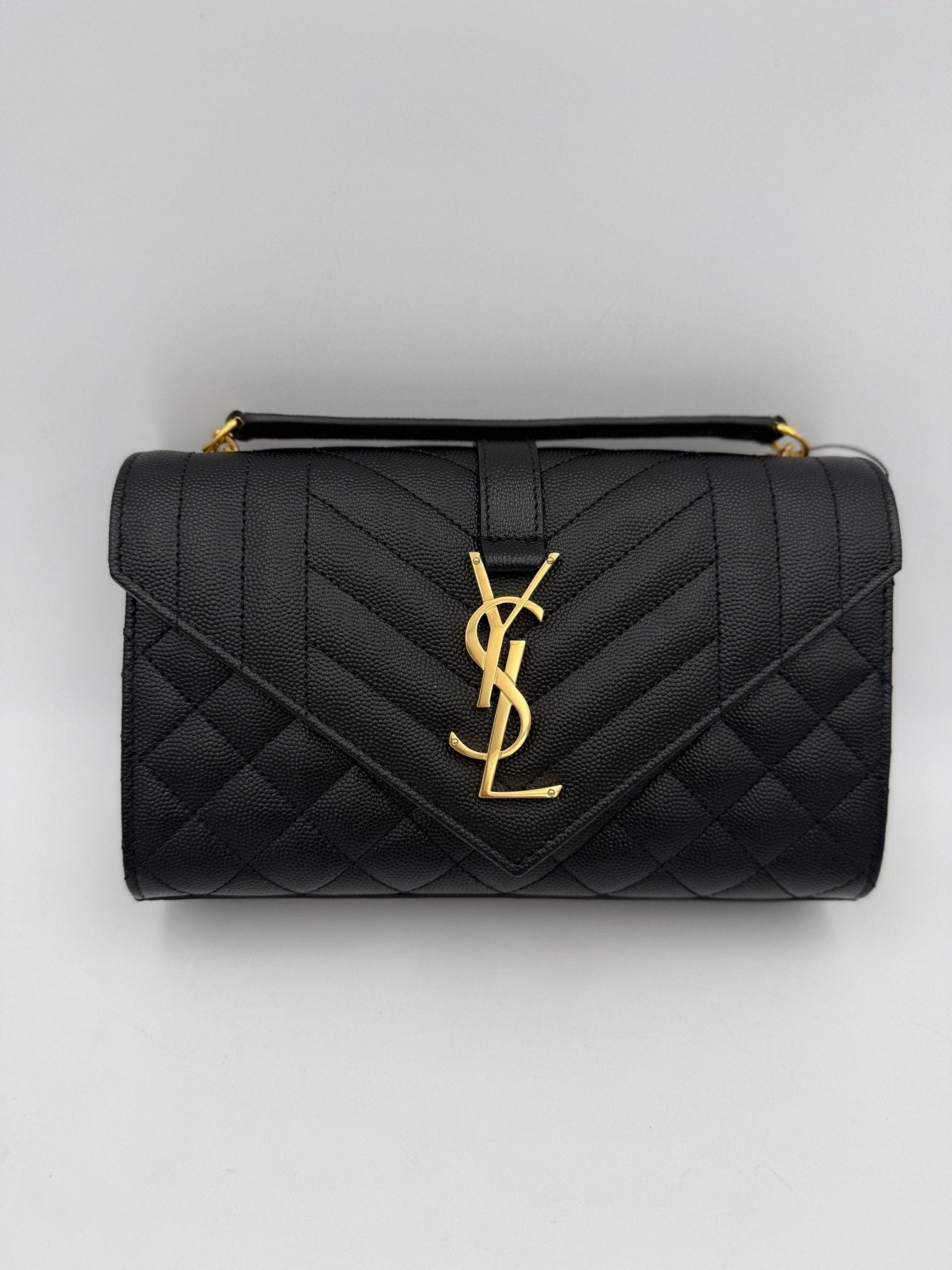 Saint Laurent SAINT LAURENT ENVELOPE SMALL in Black Grained Leather Handbag - RIMODA