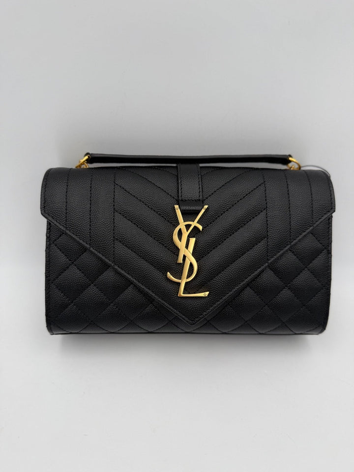Saint Laurent SAINT LAURENT ENVELOPE SMALL in Black Grained Leather Handbag - RIMODA