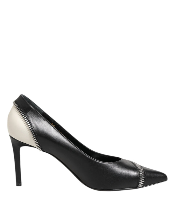 Saint Laurent White Black Leather Pointed Toe Heels Shoes - RIMODA