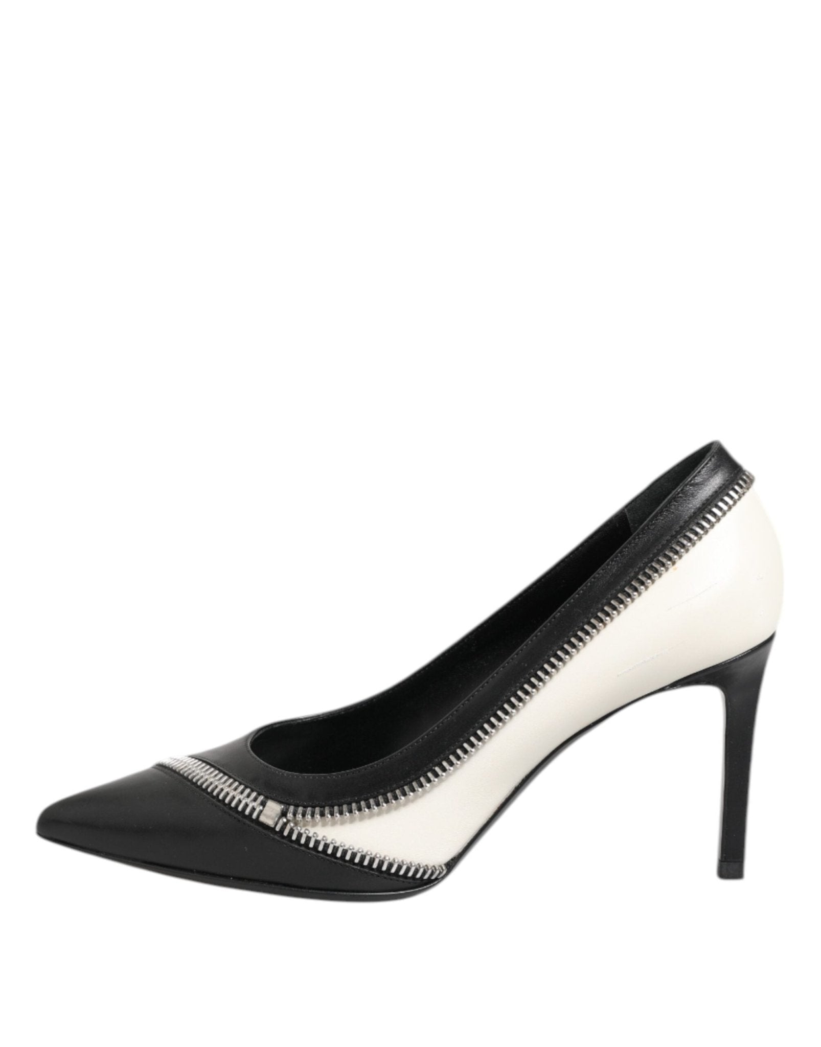 Saint Laurent White Black Leather Pointed Toe Heels Shoes - RIMODA