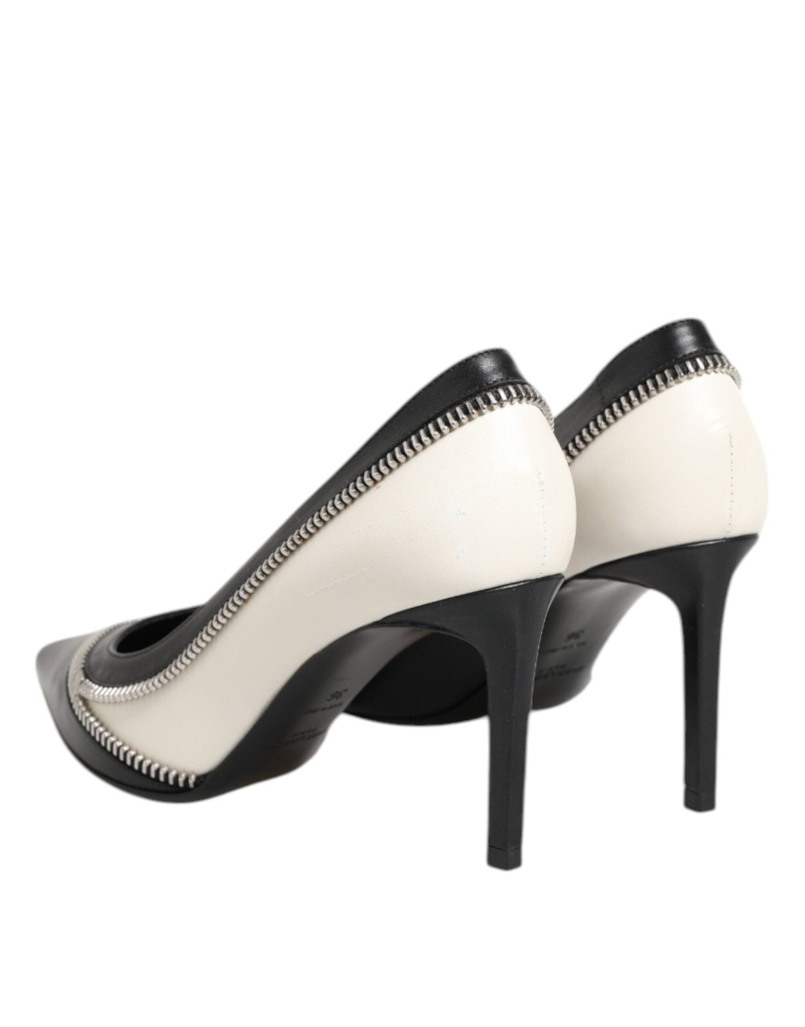 Saint Laurent White Black Leather Pointed Toe Heels Shoes - RIMODA